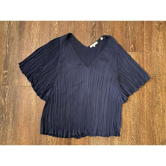 VINCE Flutter Sleeve Crushed Satin Top In Coastal, Navy Blue, Sz Large, MP $295 - Picture 4 of 13